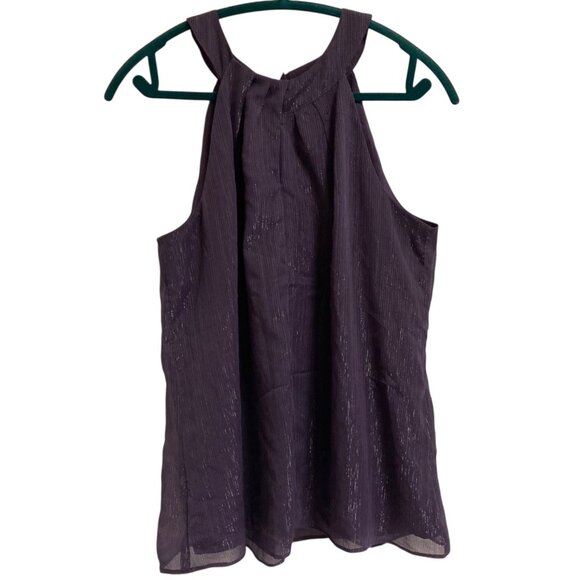 Women's WHITE HOUSE BLACK MARKET Pleated Halter Top PURPLE Metallic Silver Sz 8 - Picture 1 of 2